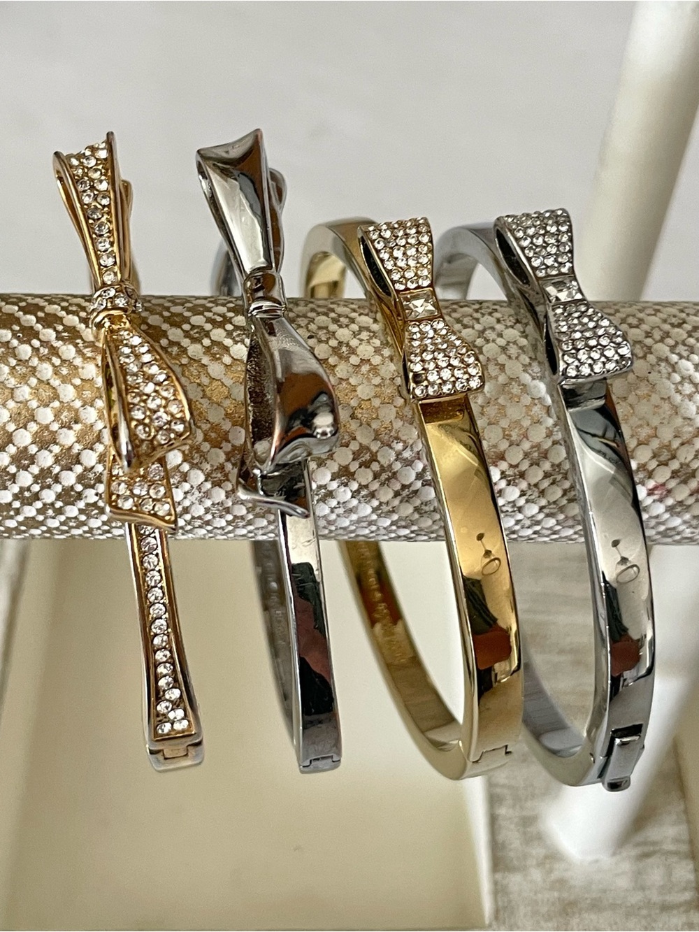 Kate Spade ♠️ 4 Bow Bangles - 2 Gold & 2 Silver Hinged Bracelets